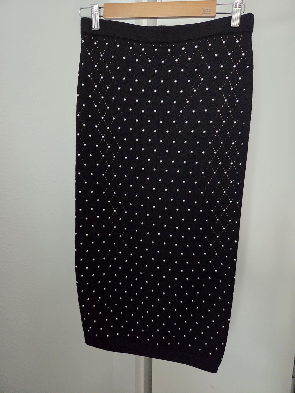 Black Silver Stud Knit Pencil Skirt S/M